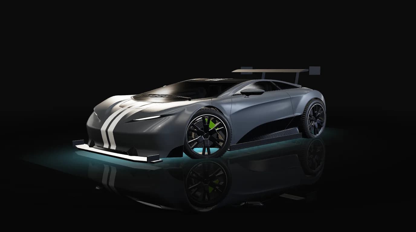 The APEX GT-X Project Zero in satin Nardo Grey with twin stripes, forged wheels and a GT wing (real-time render)